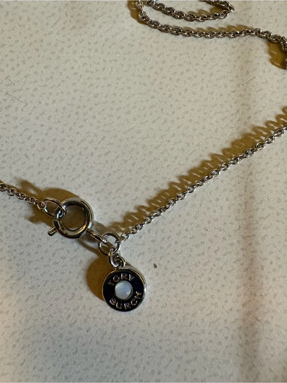 AUTHENTIC Tory Burch Silver Pavé Miller Logo Pendant Necklace NWOT